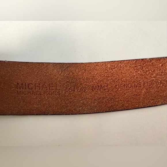 Michael Kors Brown Leather Belt | Gold MK Logo Buckle Designer Belt main image 4